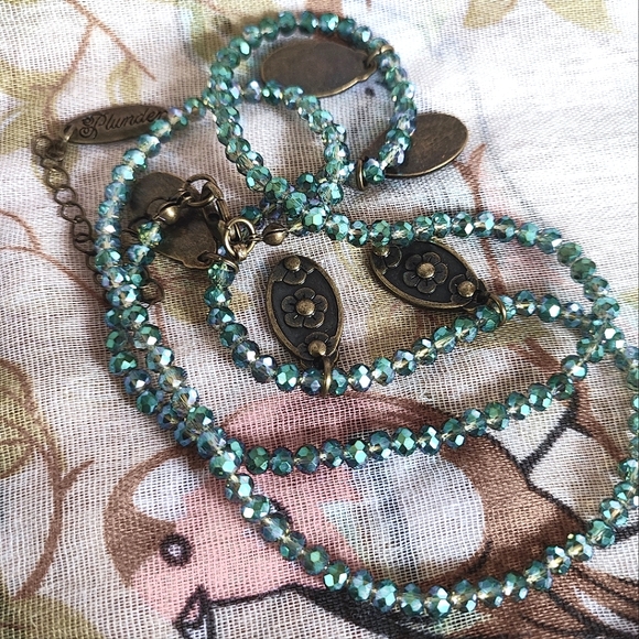 Plunder Brand Faceted Glass Green  Aurora Borealis Beads Brass Necklace - Picture 8 of 16